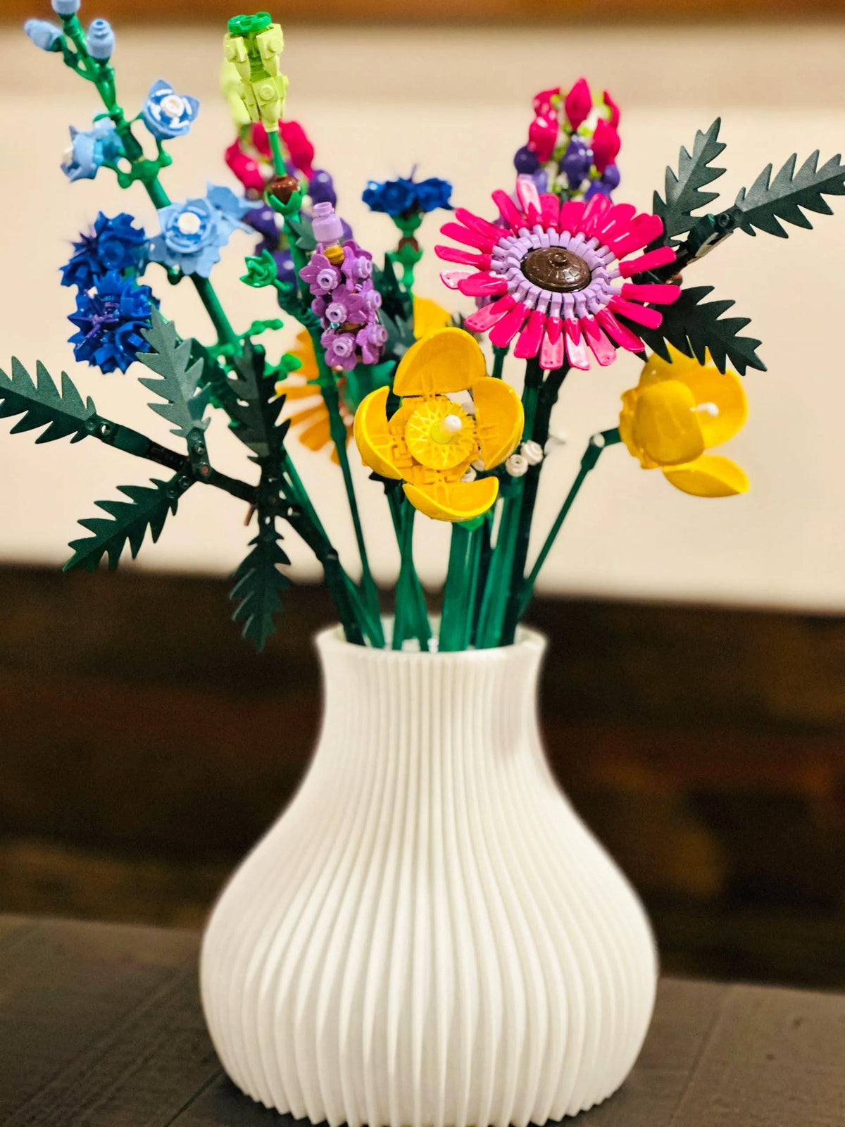 3D Printed Vase for LEGO® Flowers: Ribbed Modern Display