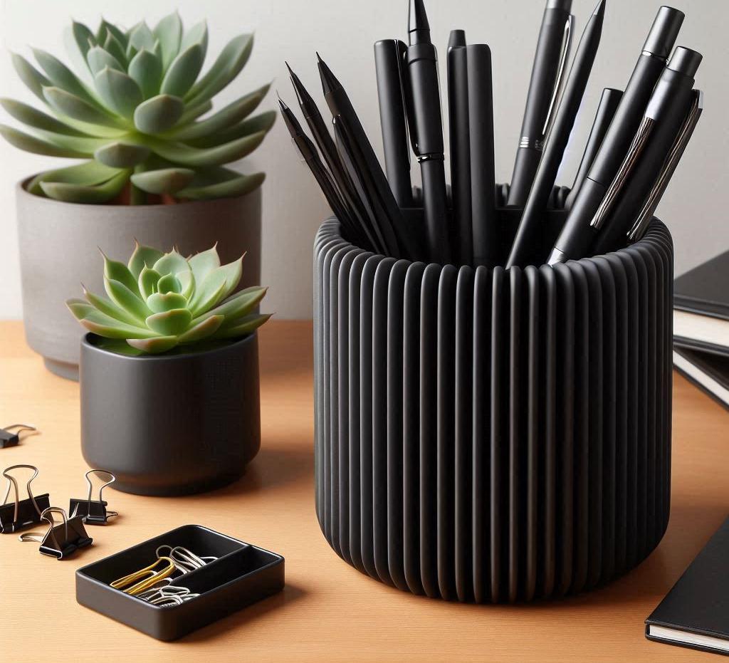 Ribbed Pencil Holder | Modern Desk Organizer Cup, 3D Printed Office Accessory