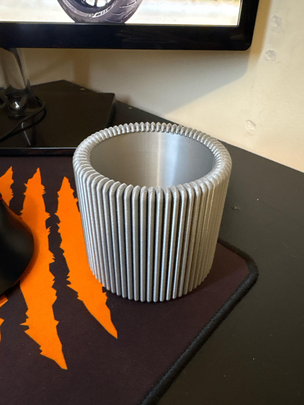 Ribbed Pencil Holder | Modern Desk Organizer Cup, 3D Printed Office Accessory