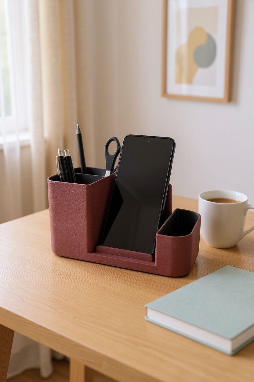 3D Printed Desk Organizer with Phone Holder | Minimalist Office Storage Hub