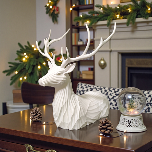 Abstract Stag Sculpture | Modern 3D Printed Deer Statue, Christmas Decor, Holiday Gift
