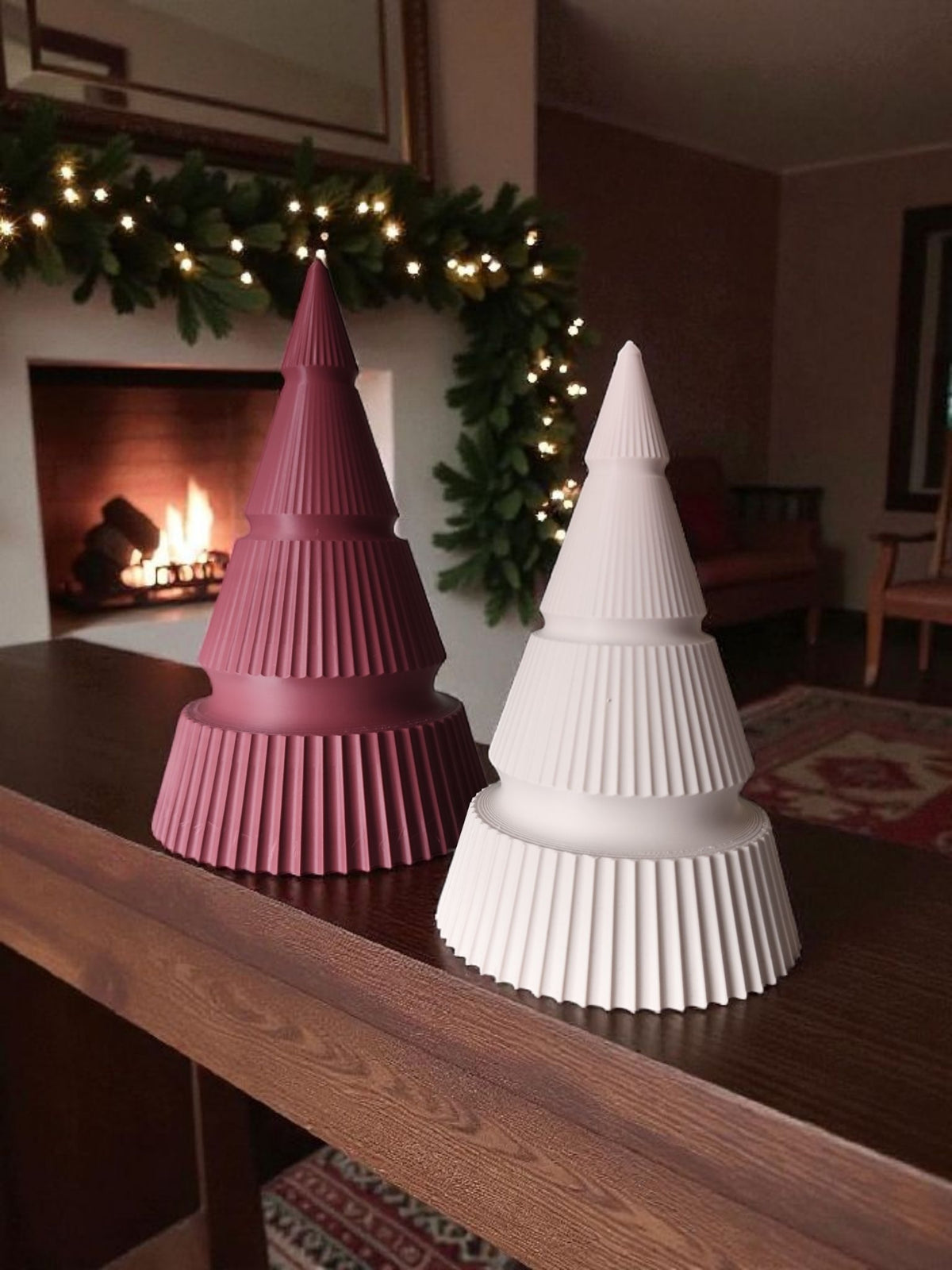 Ribbed Christmas Tree Duo | Modern 3D Printed Tree Set of 2, Holiday Decor Gift