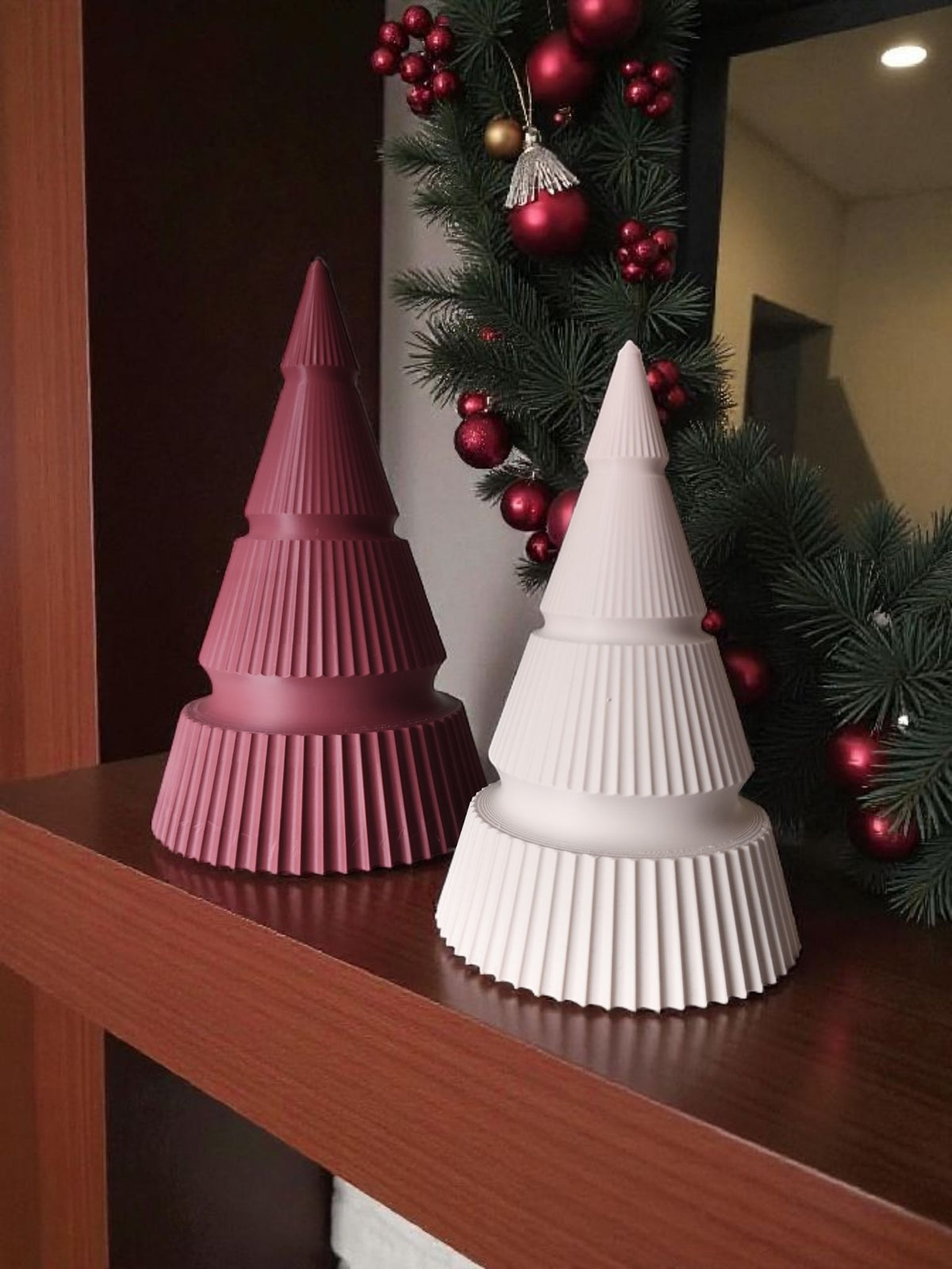 Ribbed Christmas Tree Duo | Modern 3D Printed Tree Set of 2, Holiday Decor Gift