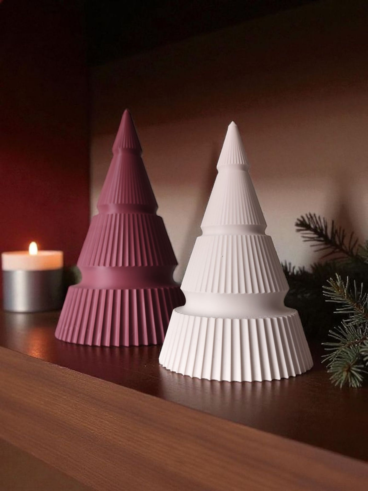 Ribbed Christmas Tree Duo | Modern 3D Printed Tree Set of 2, Holiday Decor Gift