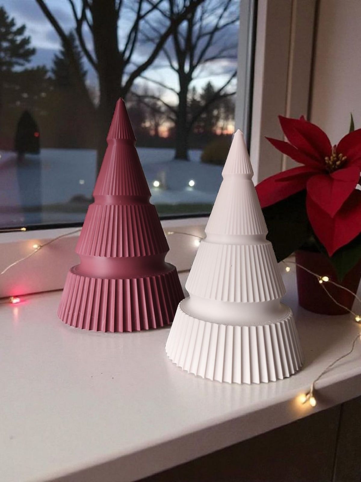 Ribbed Christmas Tree Duo | Modern 3D Printed Tree Set of 2, Holiday Decor Gift