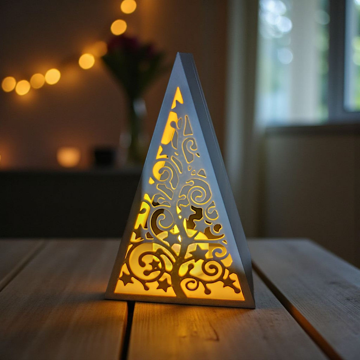 Christmas Tree Tealight Lantern | 3D Printed Pyramid LED Candle Holder, Holiday Gift