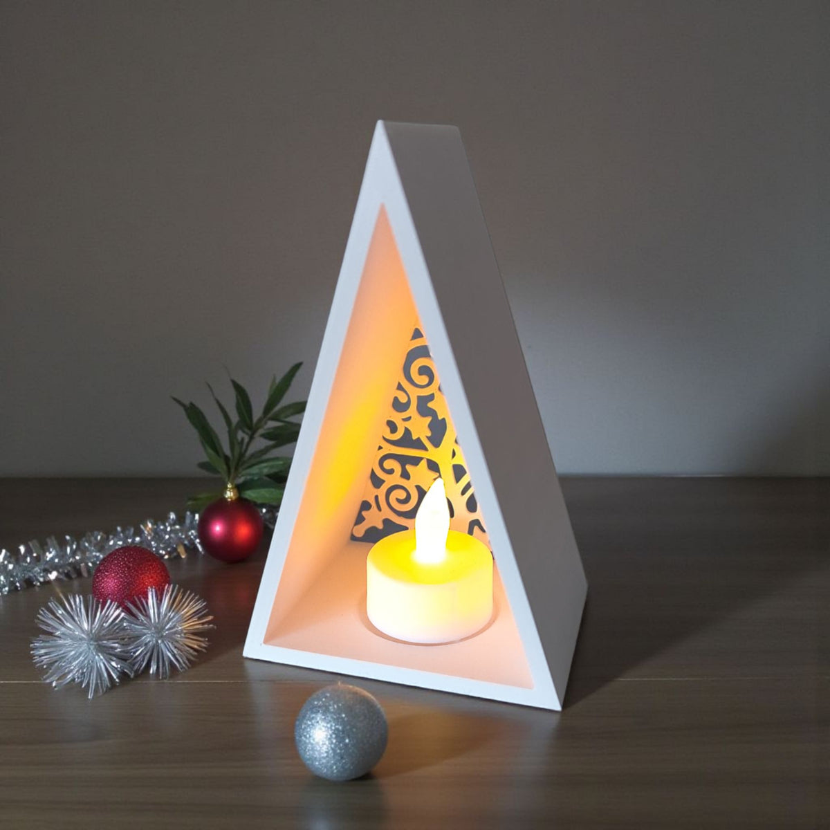 Christmas Tree Tealight Lantern | 3D Printed Pyramid LED Candle Holder, Holiday Gift