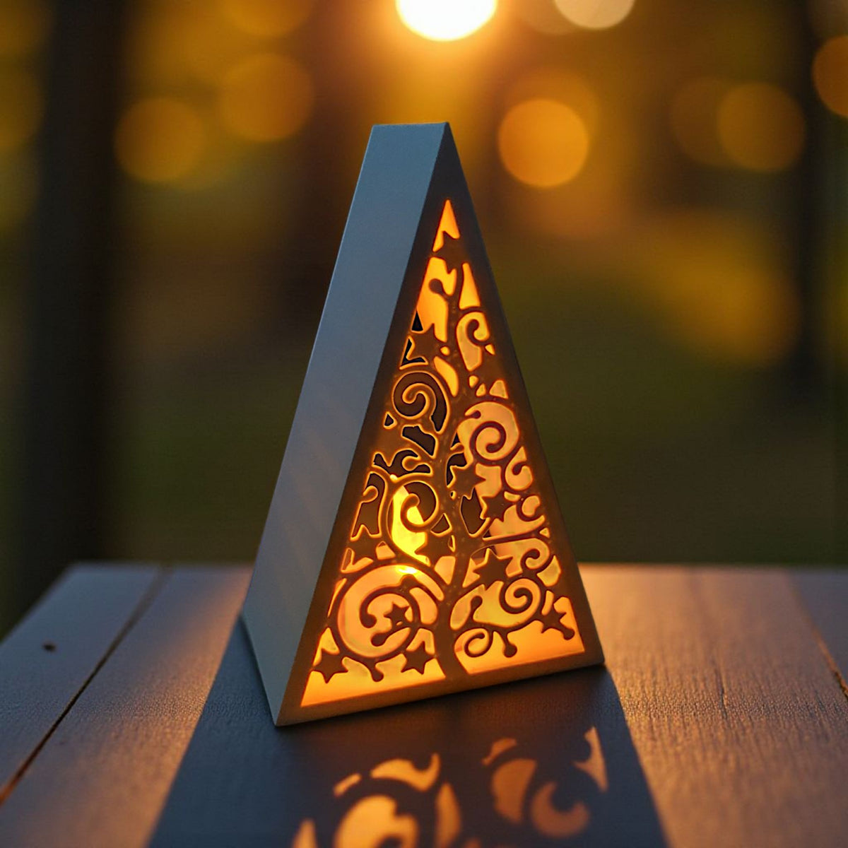 Christmas Tree Tealight Lantern | 3D Printed Pyramid LED Candle Holder, Holiday Gift