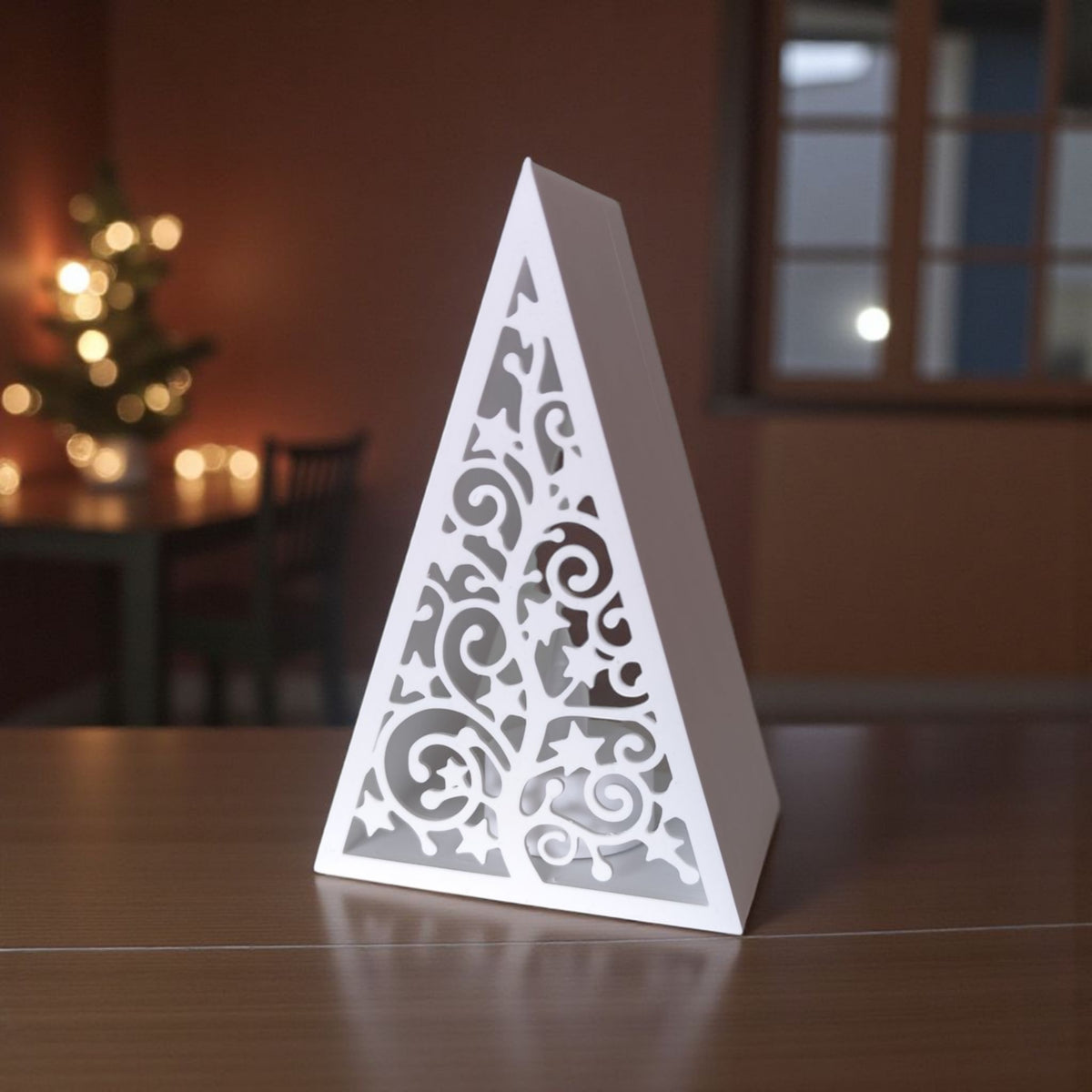 Christmas Tree Tealight Lantern | 3D Printed Pyramid LED Candle Holder, Holiday Gift