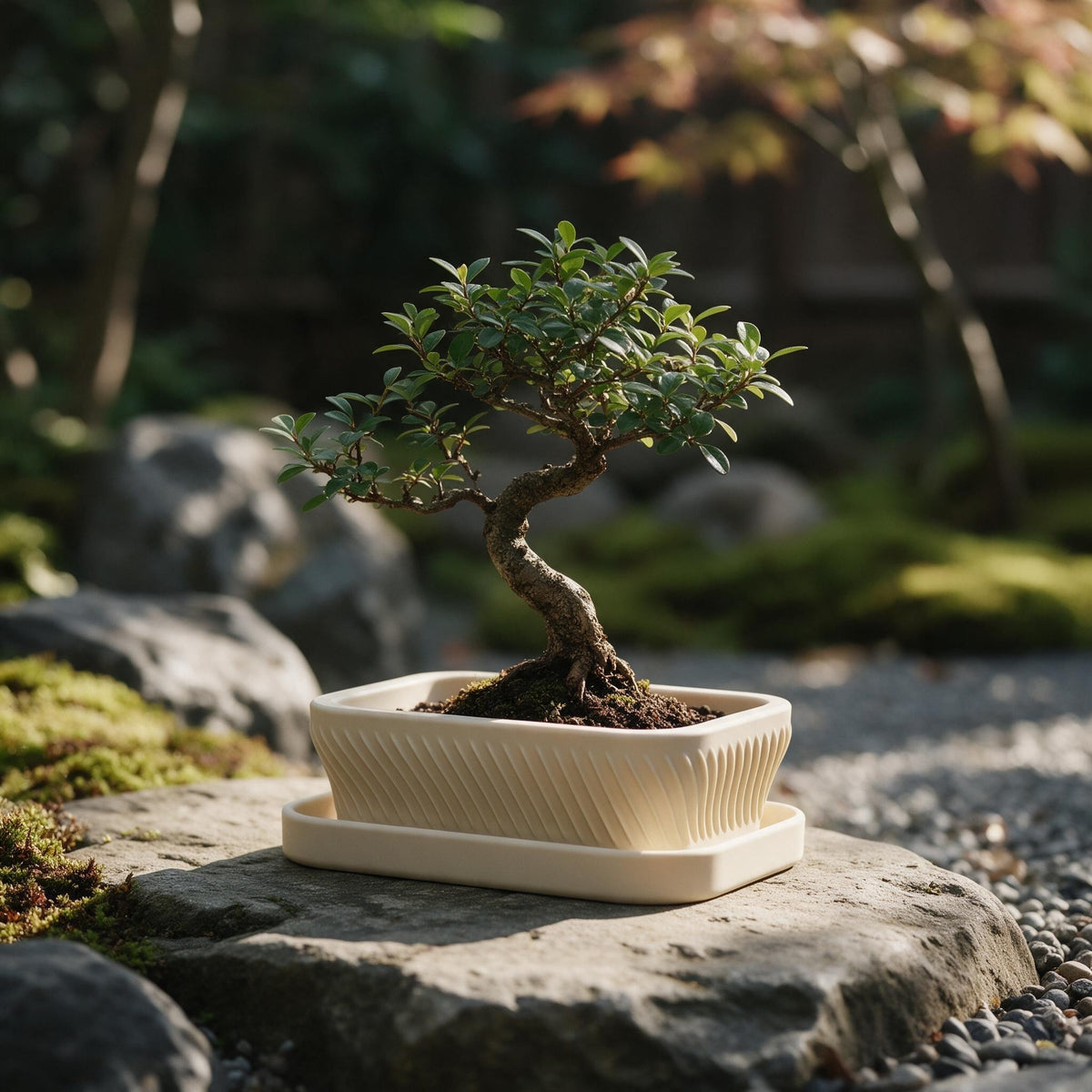 Bonsai pot with drip tray – Modern Zen Shelf Set